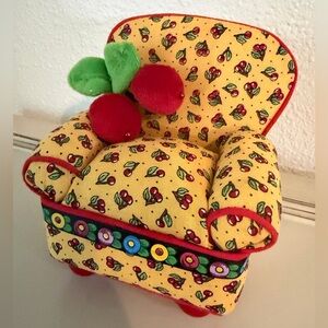 Mary Engelbreit Chair Pin Cushion Cherries Yellow Floral 2001 Sewing Push Pin